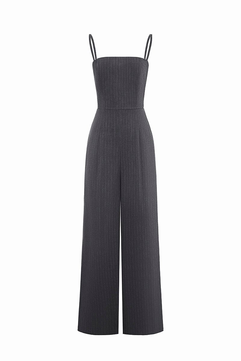 Seulgi Padded Pinstripe Jumpsuit in Mid Grey Pinstripe