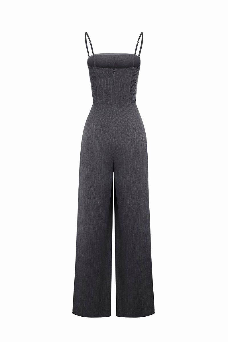 Seulgi Padded Pinstripe Jumpsuit in Mid Grey Pinstripe