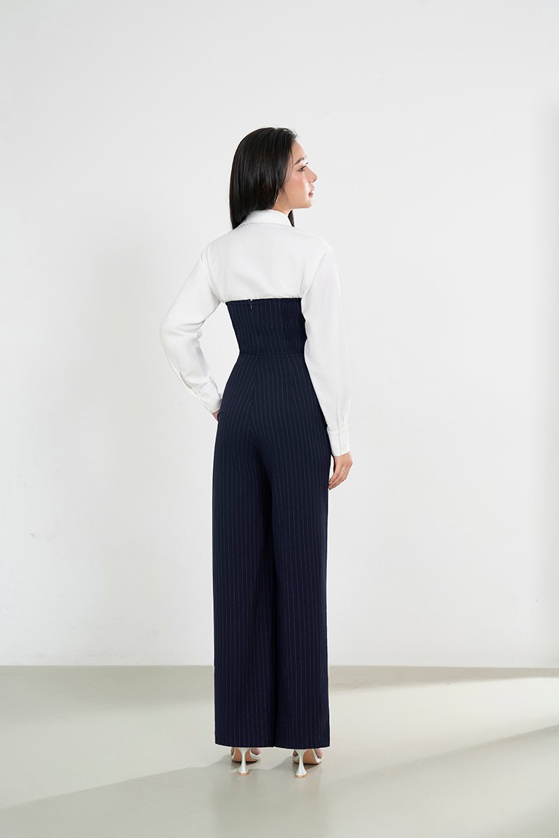 Seulgi Pinstripe Jumpsuit in Navy Pinstripe