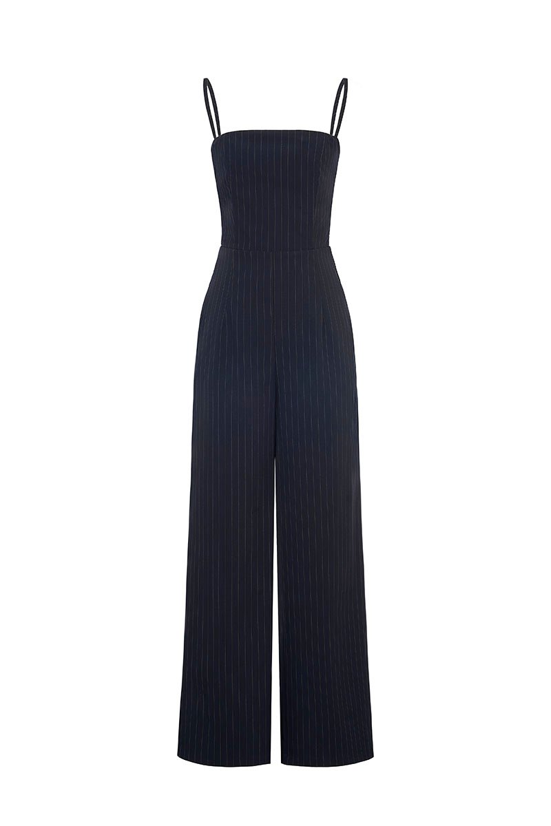 Seulgi Pinstripe Jumpsuit in Navy Pinstripe