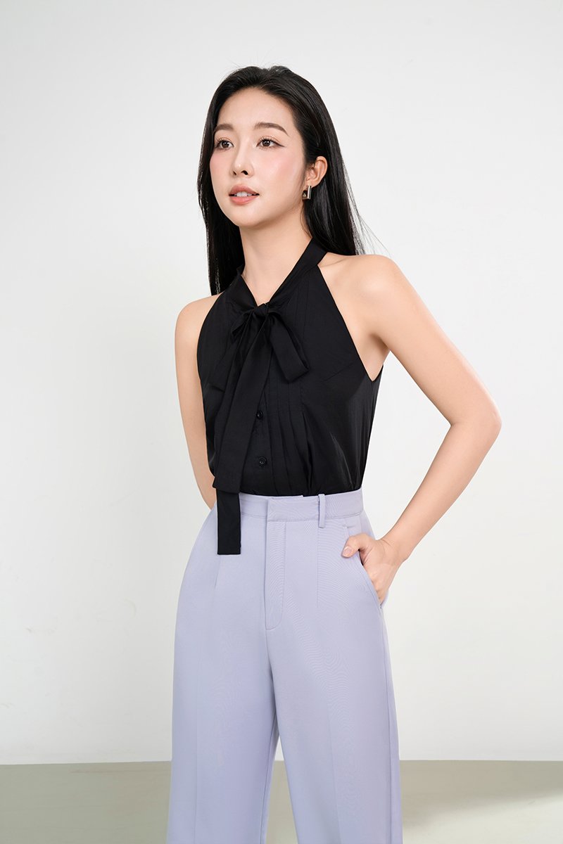 Yeeun Pussybow Halter Top in Classic Black