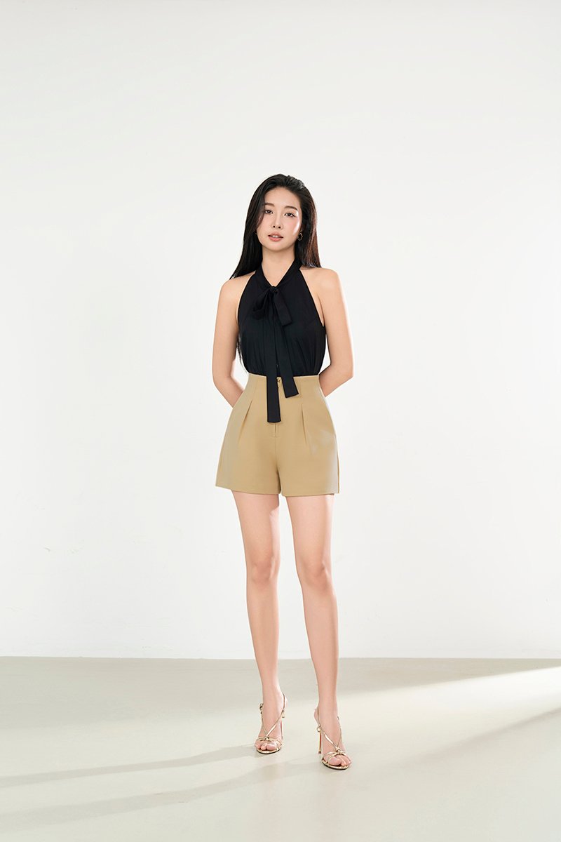 Yeeun Pussybow Halter Top in Classic Black