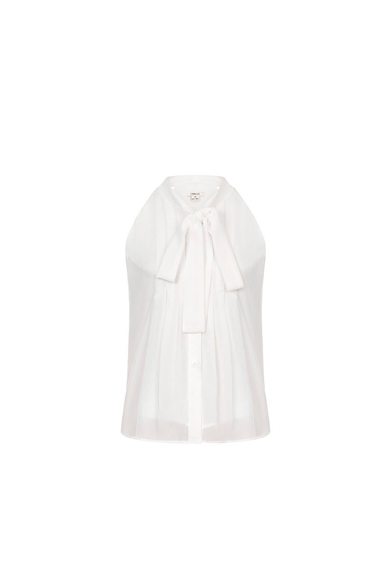 Yeeun Pussybow Halter Top in Iconic White