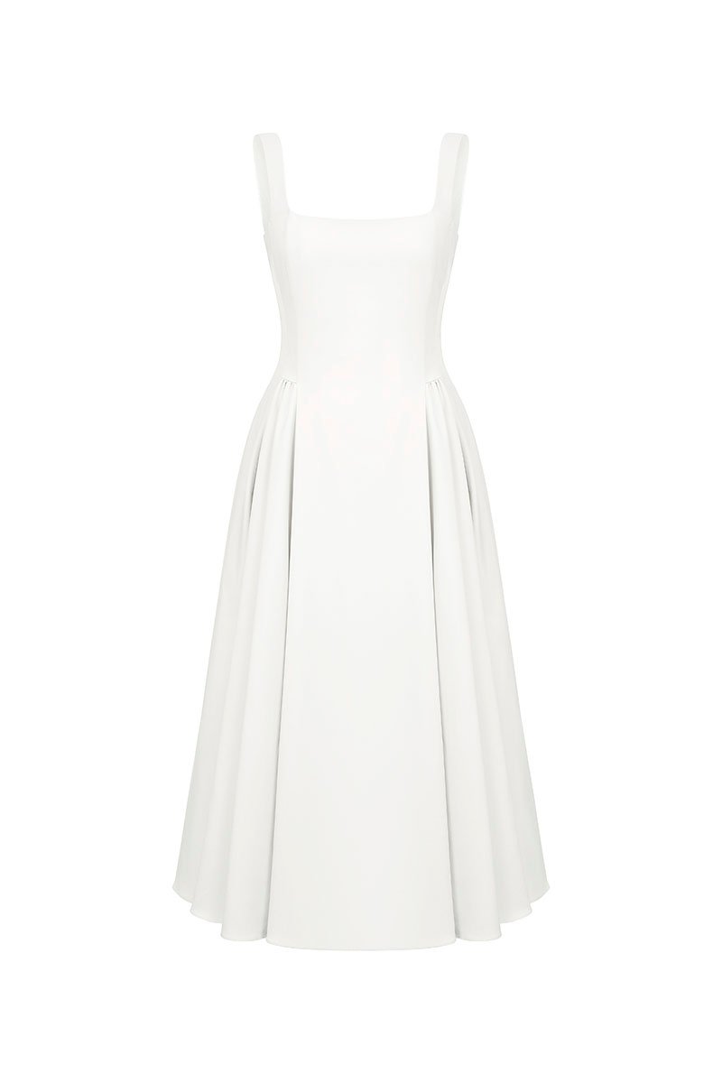 Yejin Padded Flare Midi Dress in Iconic White