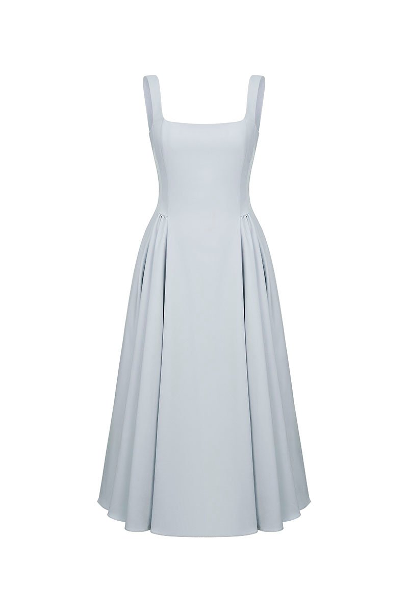 Yejin Padded Flare Midi Dress in Powder Blue