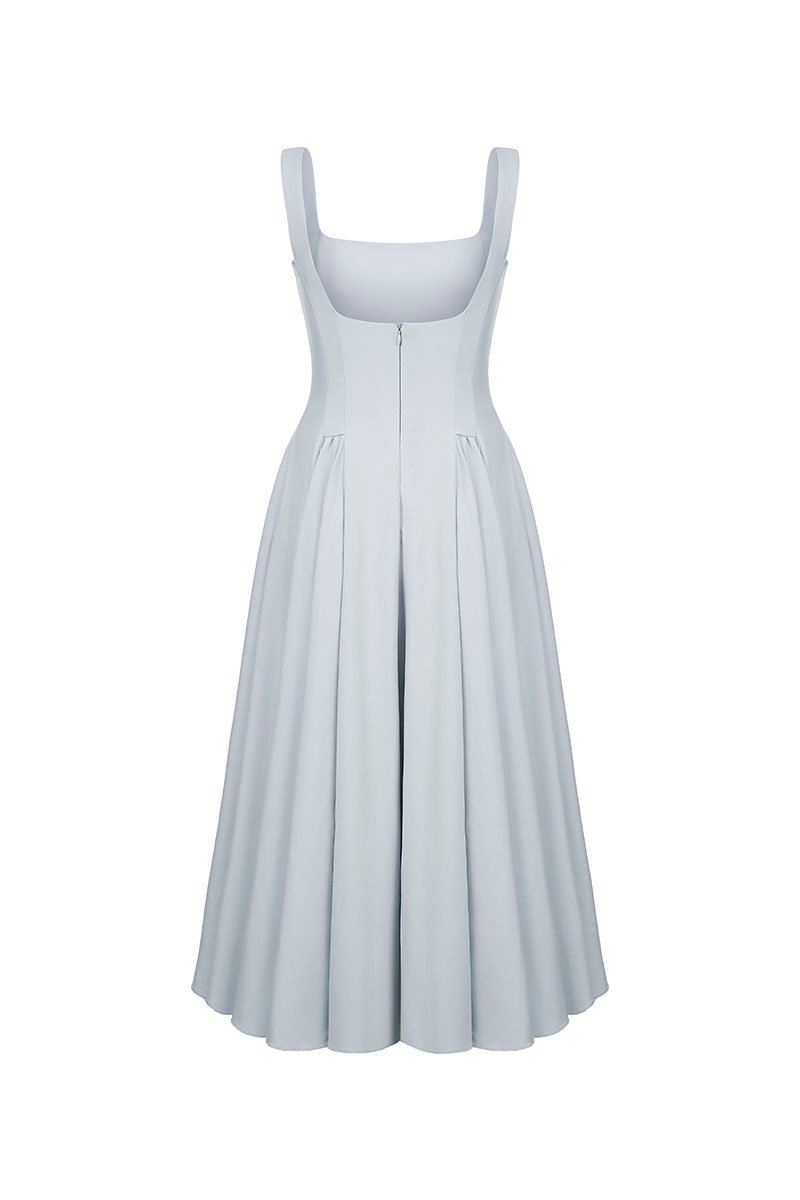 Yejin Padded Flare Midi Dress in Powder Blue
