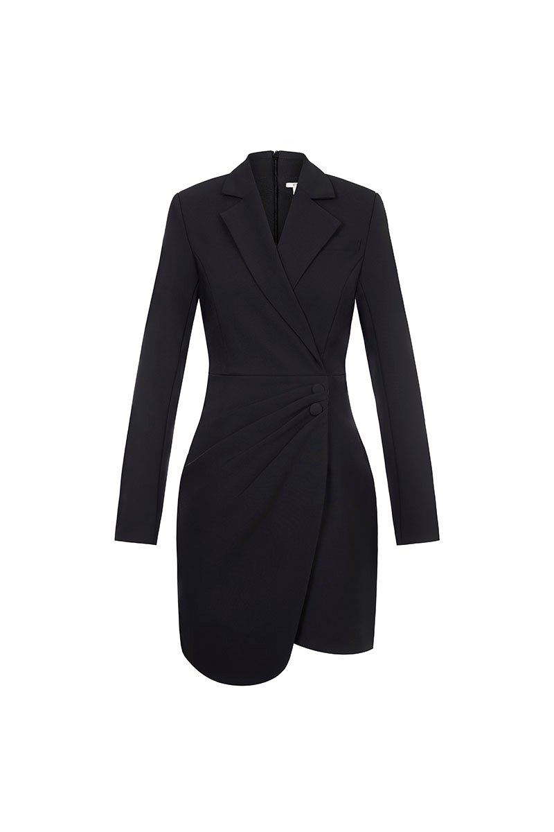 Yuri Pleated Mini Blazer Dress in Classic Black