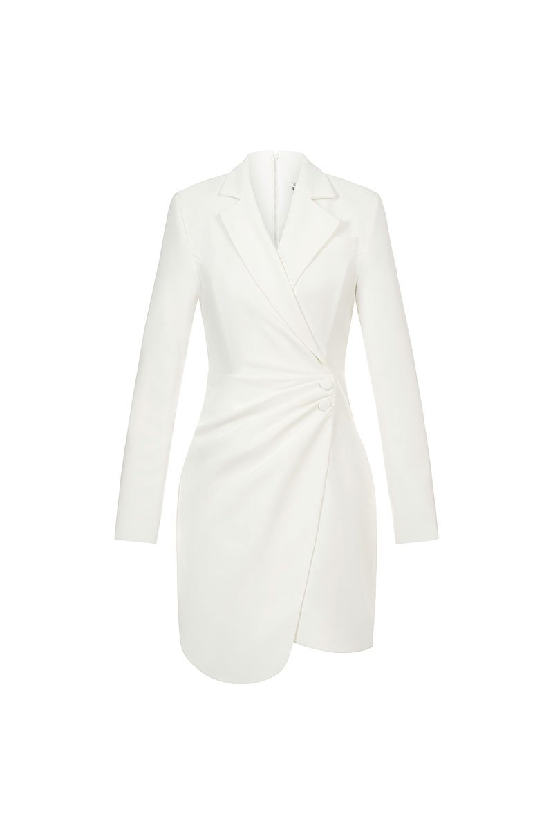 Yuri Pleated Mini Blazer Dress in Iconic White