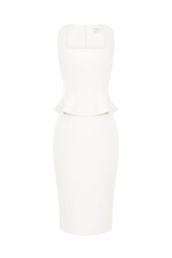 Asa Queen Anne Peplum Pencil Dress in Iconic White