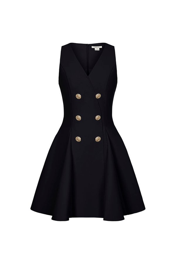 Joohyun Gusset Flare Mini Dress in Classic Black