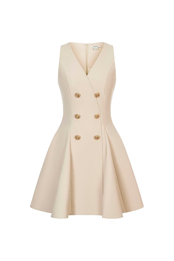 Joohyun Gusset Flare Mini Dress in Cream Beige