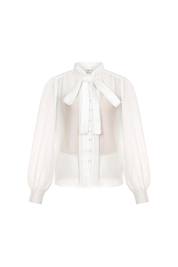 Serin 2-Pcs Pussybow Top in Iconic White