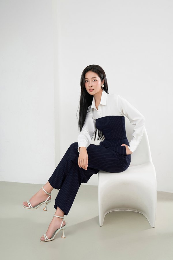 Seulgi Pinstripe Jumpsuit in Navy Pinstripe