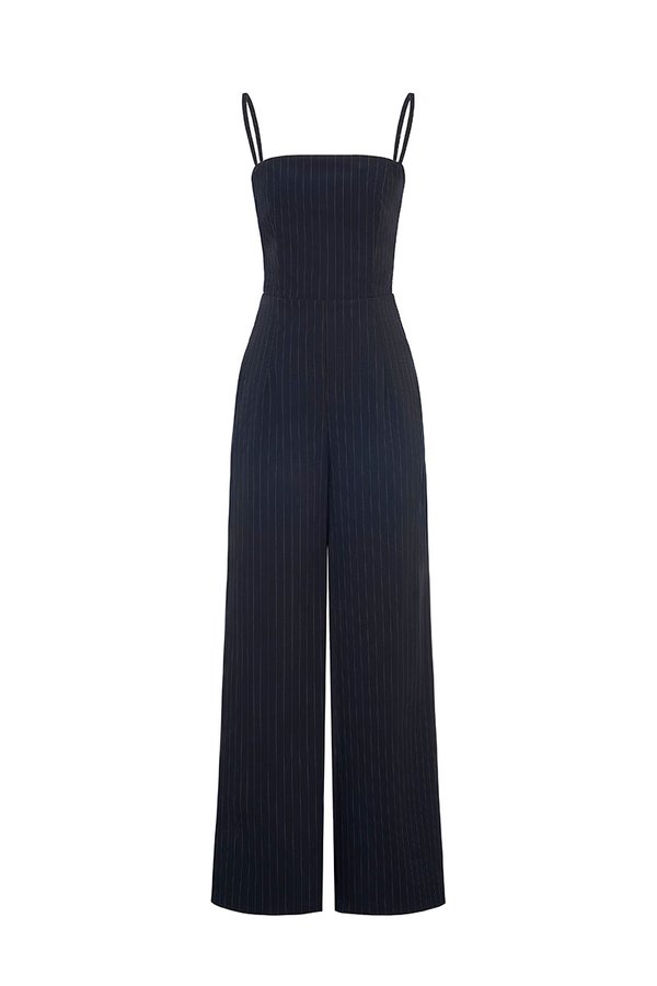 Seulgi Pinstripe Jumpsuit in Navy Pinstripe