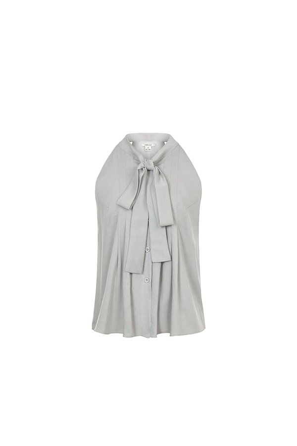 Yeeun Pussybow Halter Top in Pearl Grey
