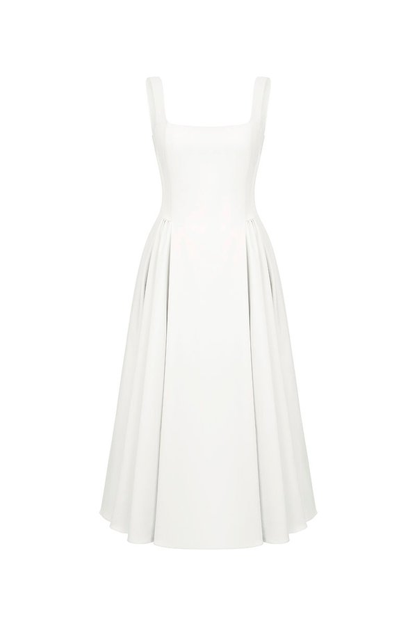Yejin Padded Flare Midi Dress in Iconic White