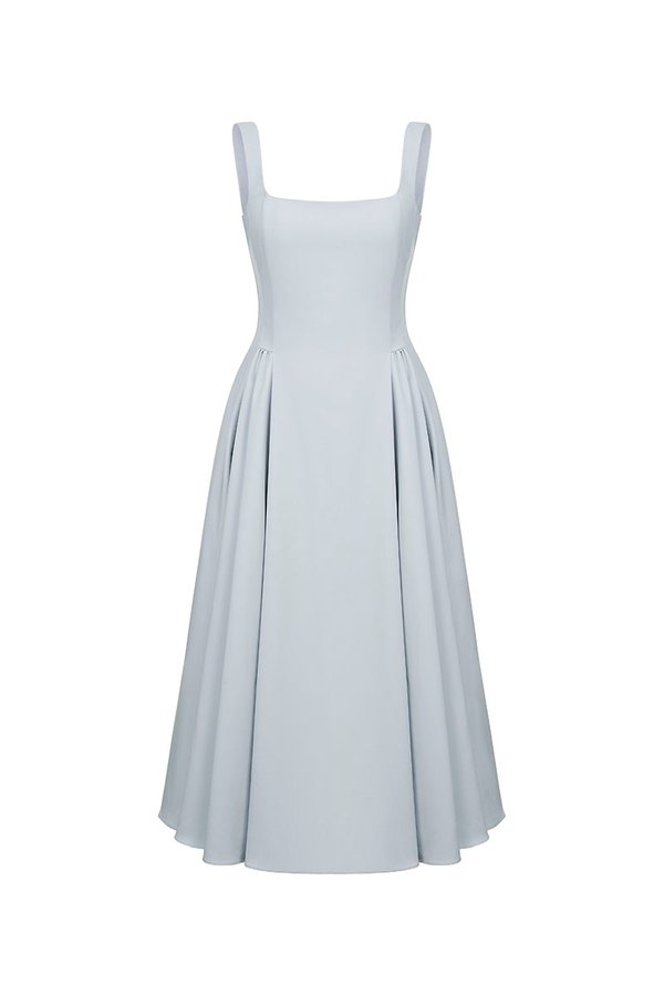 Yejin Padded Flare Midi Dress in Powder Blue