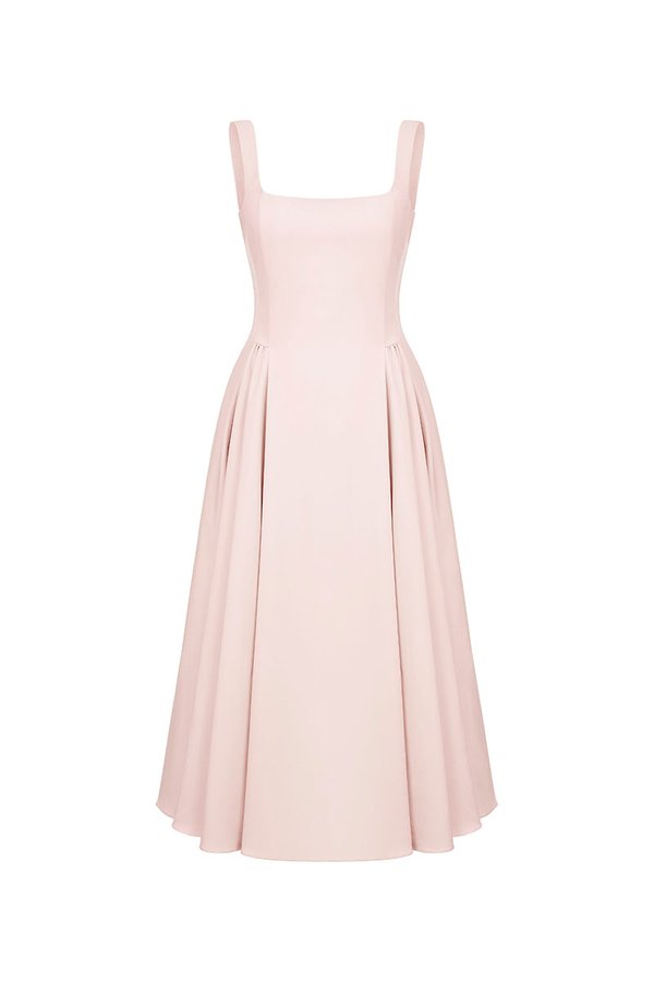 Yejin Padded Flare Midi Dress in Powder Pink