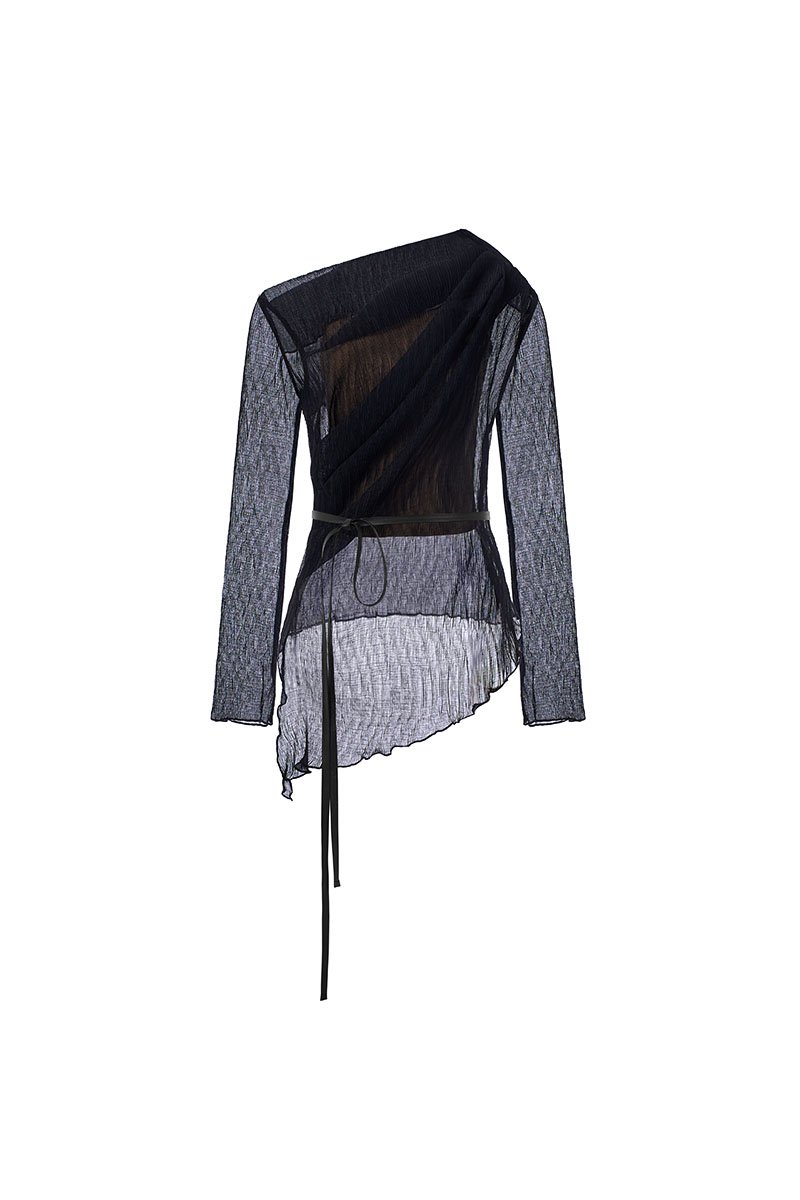 Celia Asymmetrical Pleated Top with Padded Tube in Classic Black