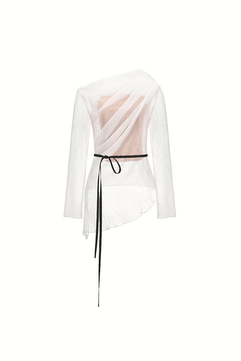 Celia Asymmetrical Pleated Top with Padded Tube in Iconic White