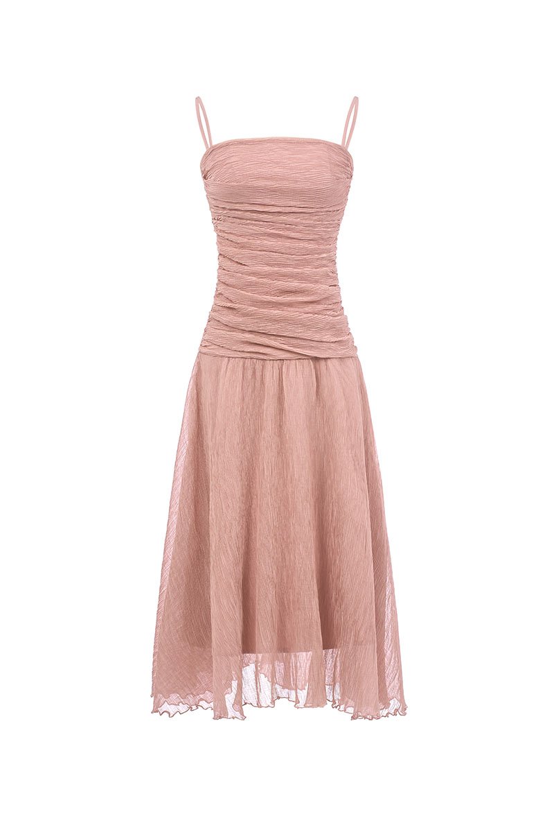 Alouette Padded Draped Midi Dress in Dusty Rose