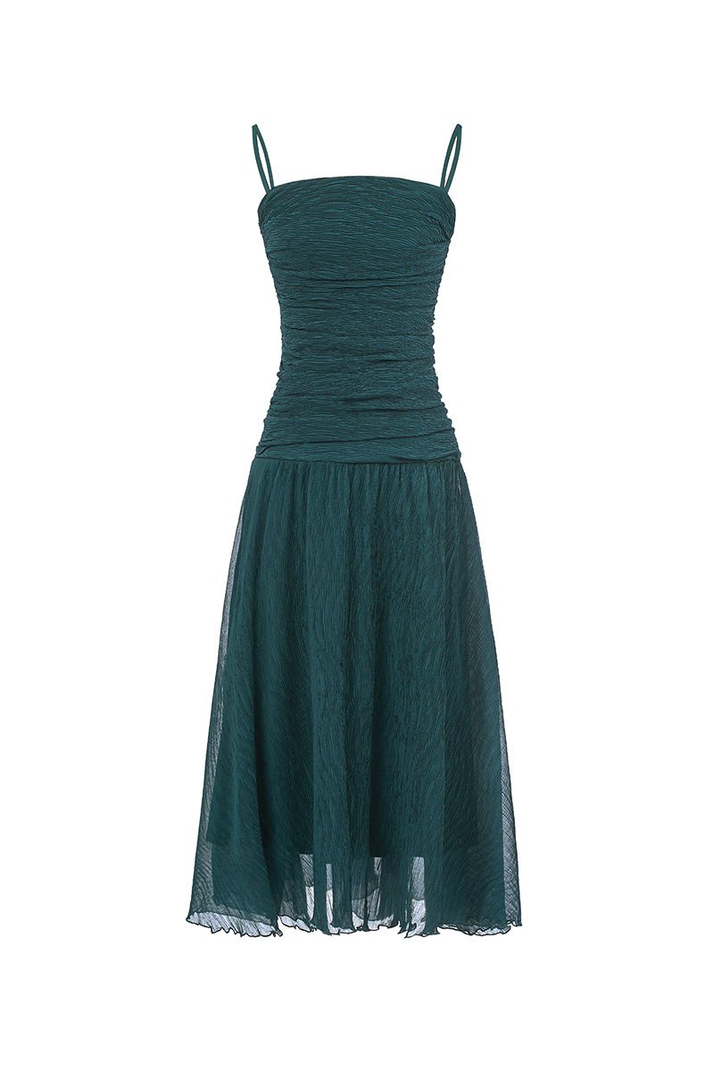 Alouette Padded Draped Midi Dress in Forest Green