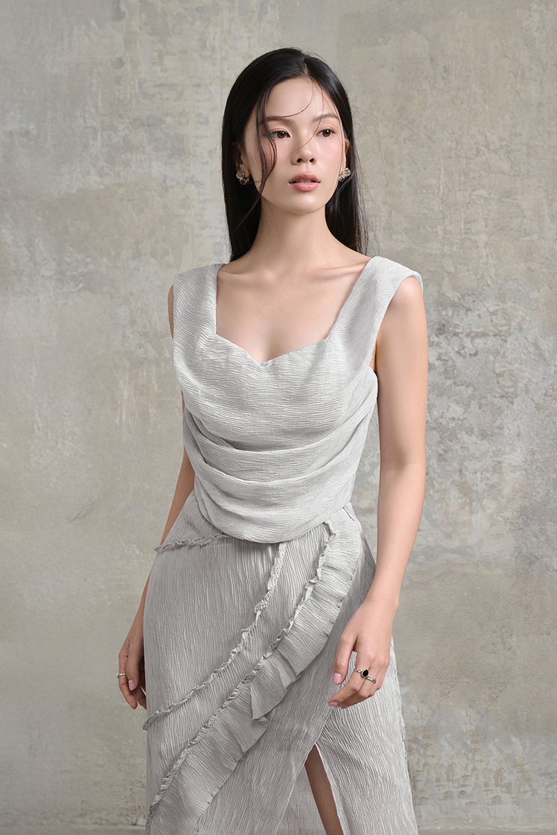 Arwen Draped Sweetheart Top in Dove Grey