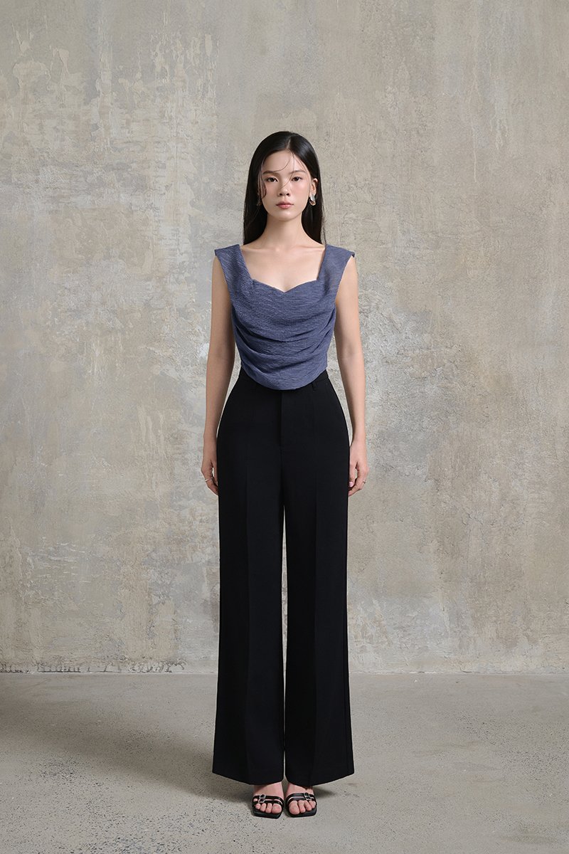 Arwen Draped Sweetheart Top in Smoky Periwinkle