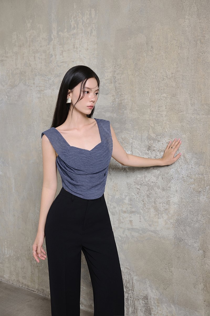 Arwen Draped Sweetheart Top in Smoky Periwinkle
