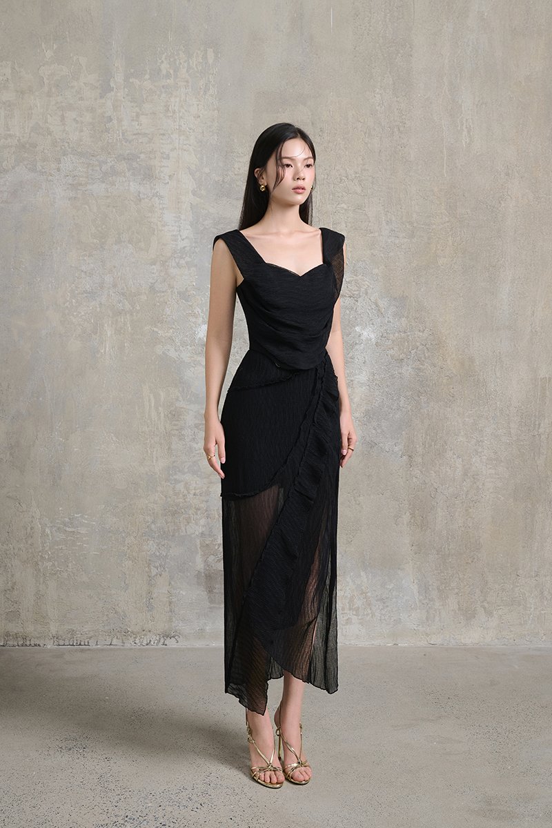 Arwen Panel Midi Skirt in Classic Black