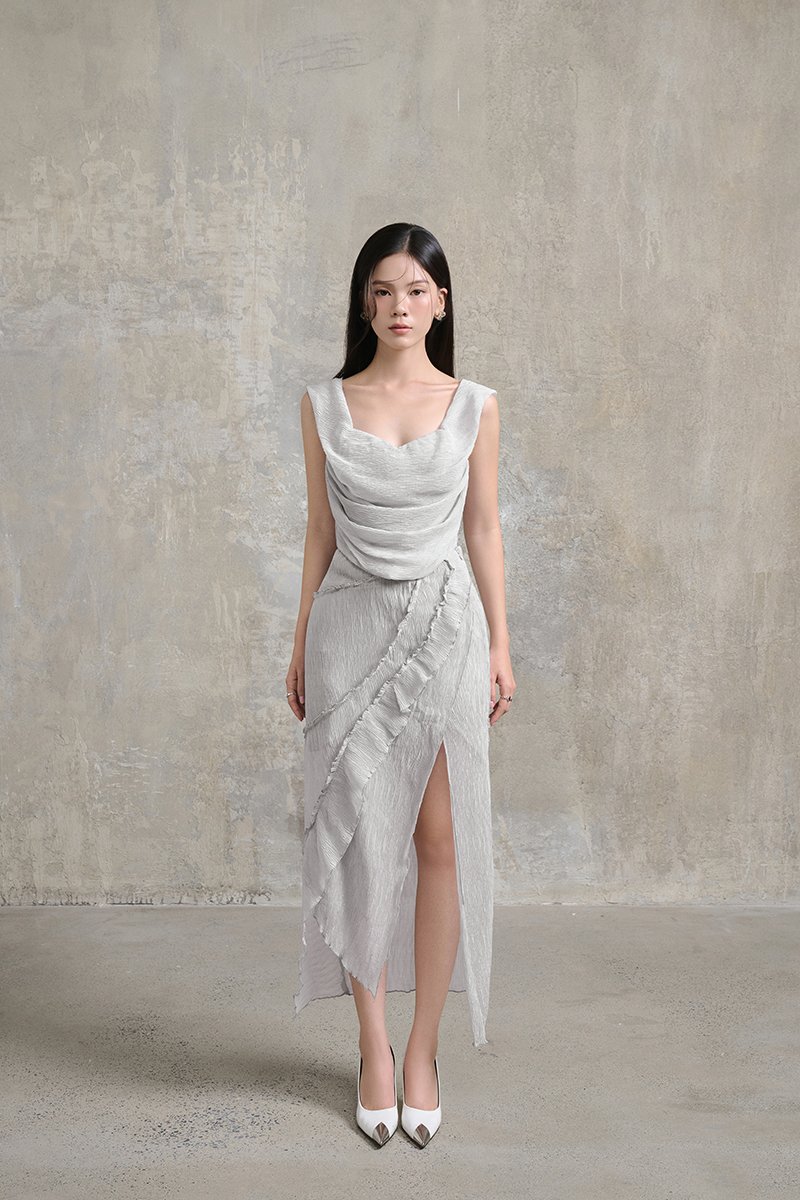 Arwen Panel Midi Skirt in Dove Grey