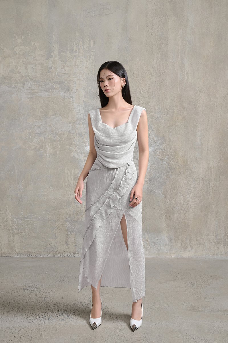 Arwen Panel Midi Skirt in Dove Grey