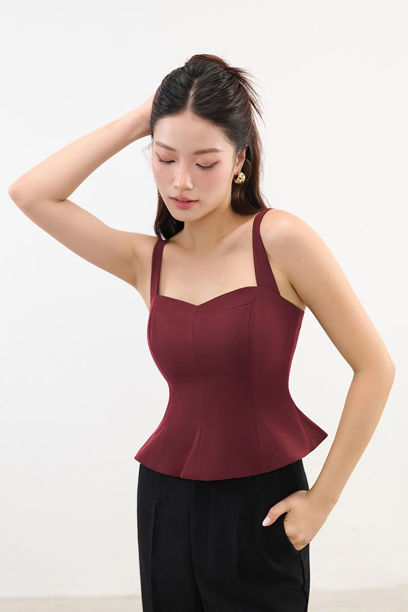 Celeste Padded Sweetheart Top in Wine Red
