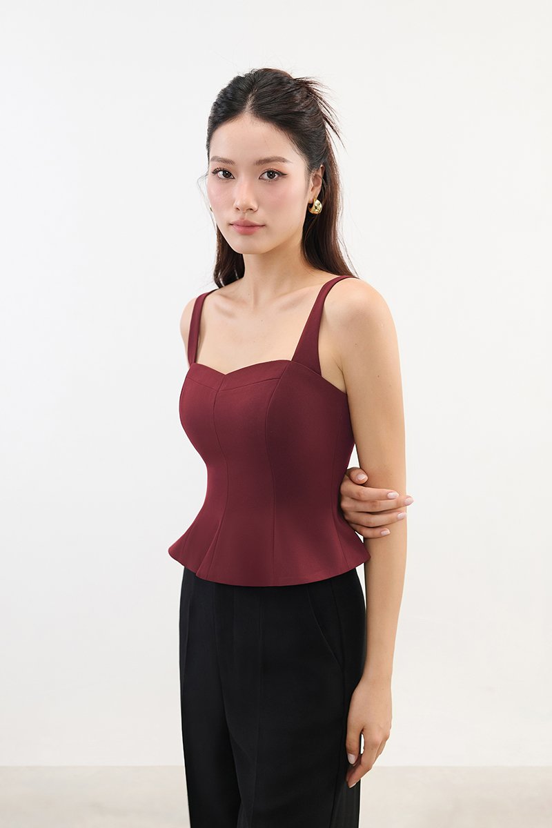 Celeste Padded Sweetheart Top in Wine Red