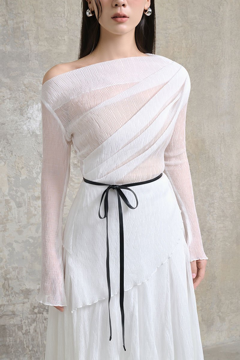 Celia Asymmetrical Pleated Top with Padded Tube in Iconic White