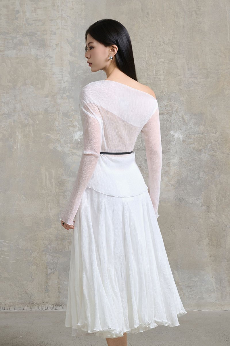 Celia Asymmetrical Pleated Top with Padded Tube in Iconic White