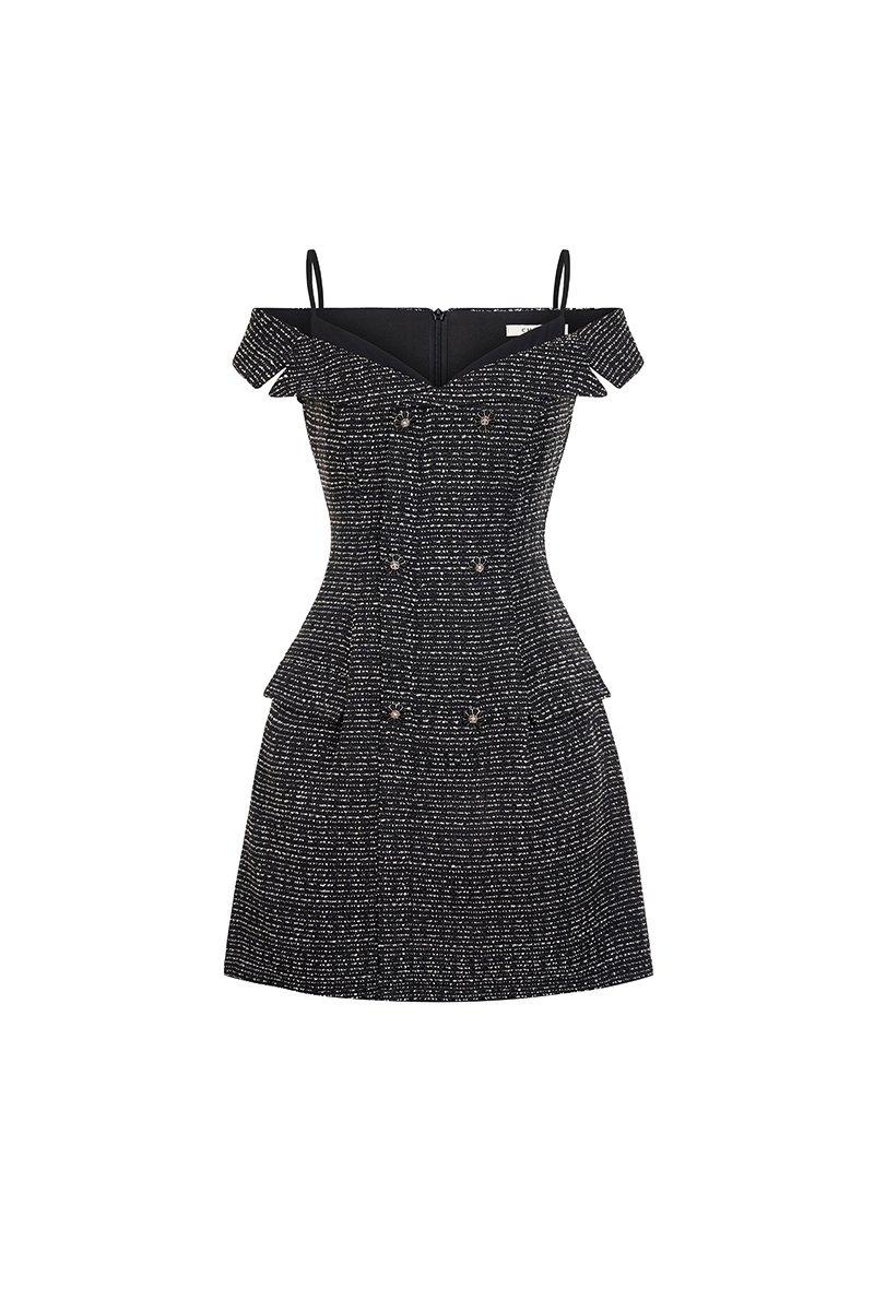 Chaerin Off Shoulder Mini Dress in Classic Black