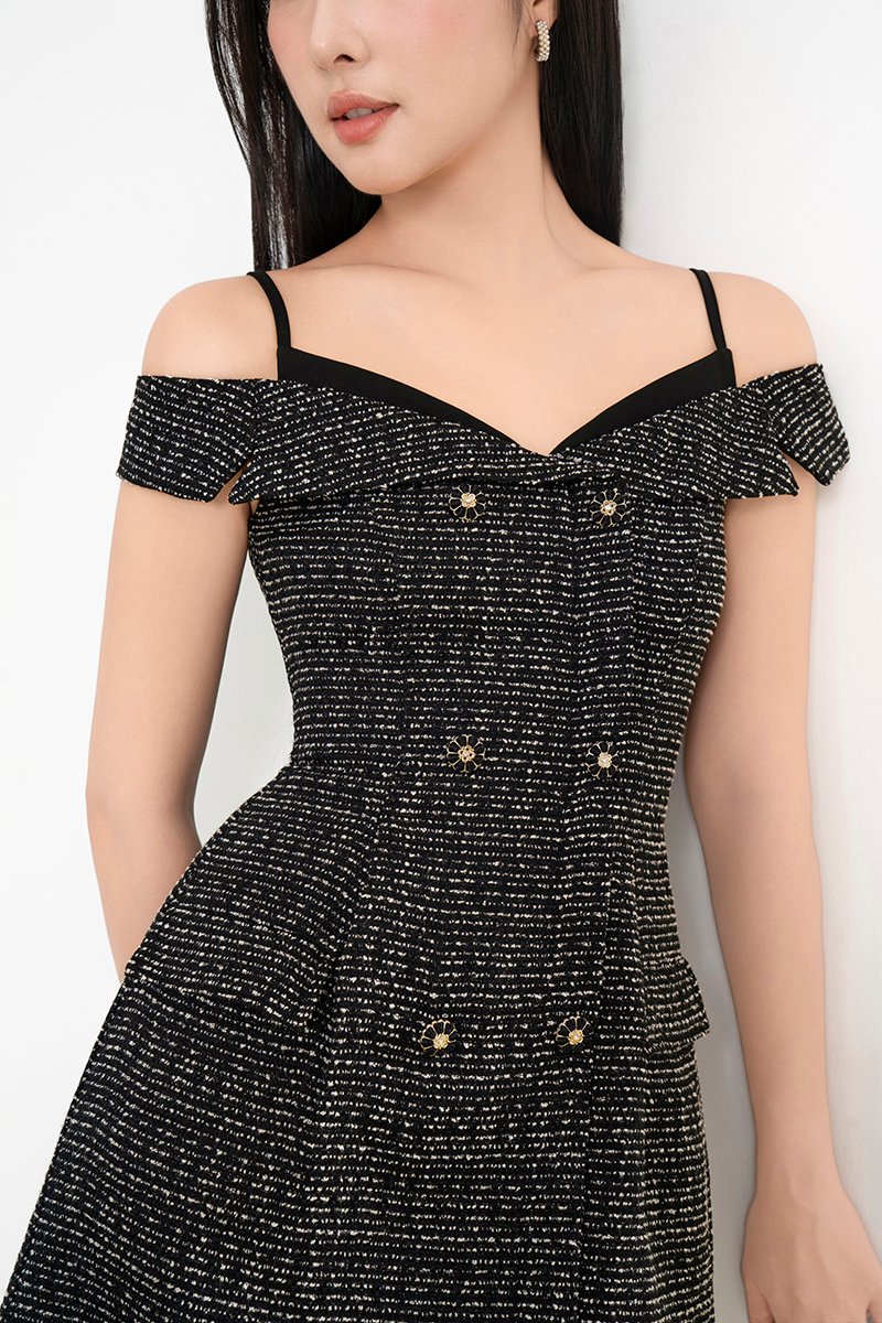 Chaerin Off Shoulder Mini Dress in Classic Black