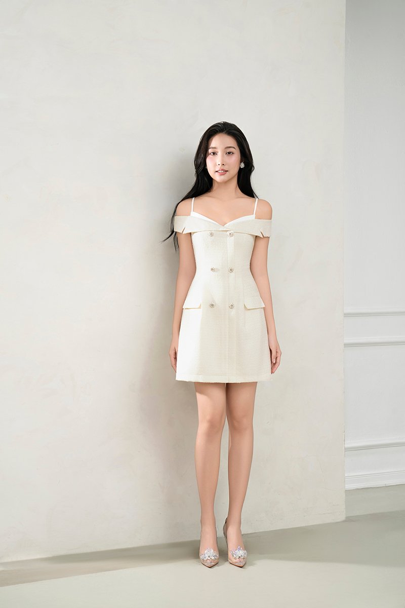 Chaerin Off Shoulder Mini Dress in Ivory