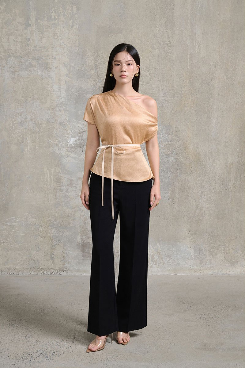 Eira Asymmetrical Drape Top in Apricot Bronze