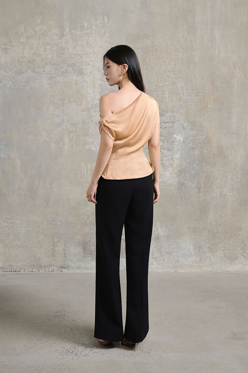 Eira Asymmetrical Drape Top in Apricot Bronze