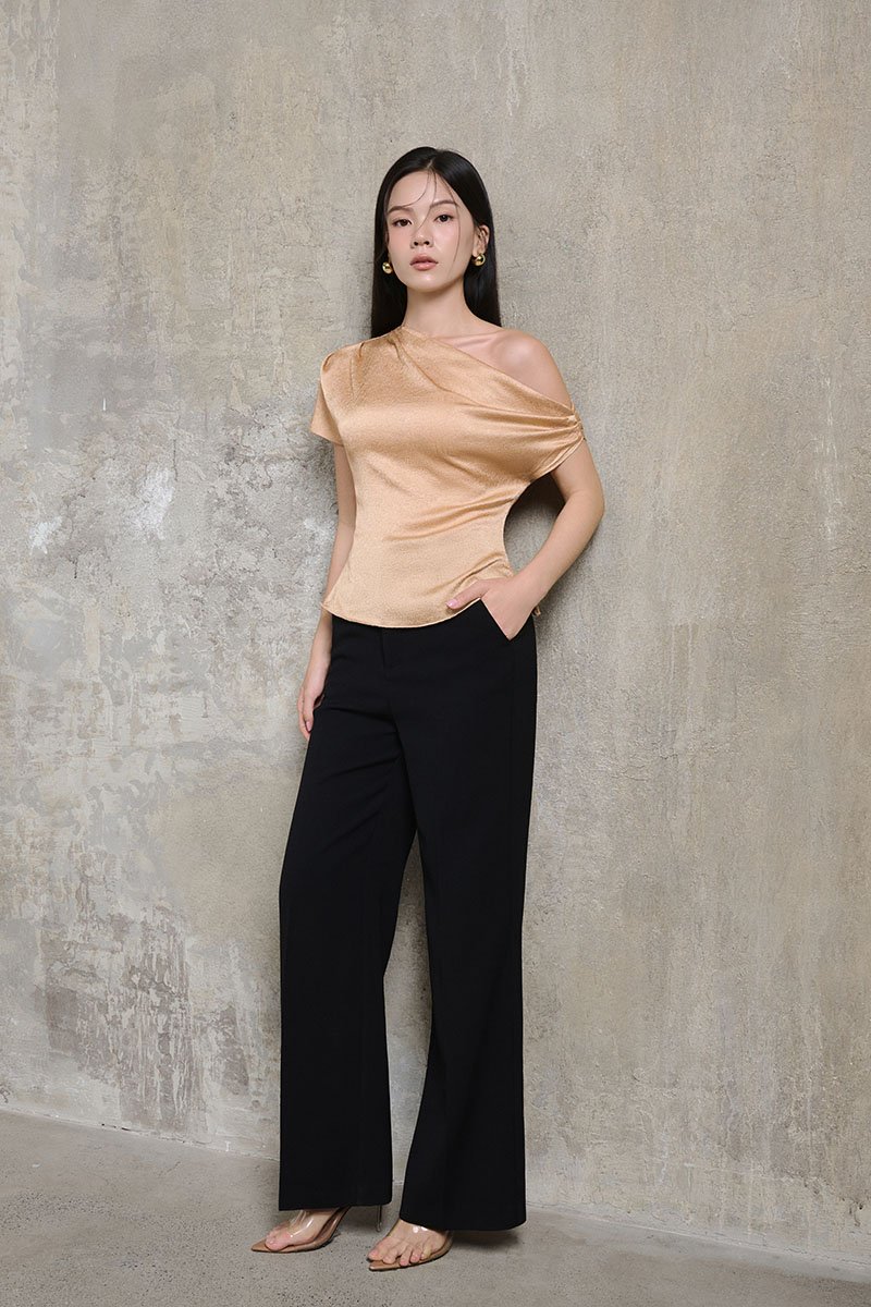 Eira Asymmetrical Drape Top in Apricot Bronze
