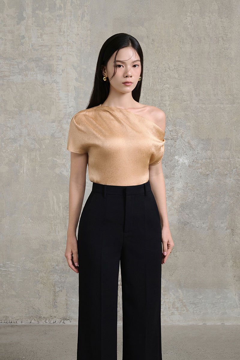 Eira Asymmetrical Drape Top in Apricot Bronze