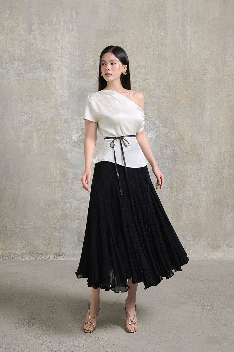 Eira Asymmetrical Drape Top in Silver Mist