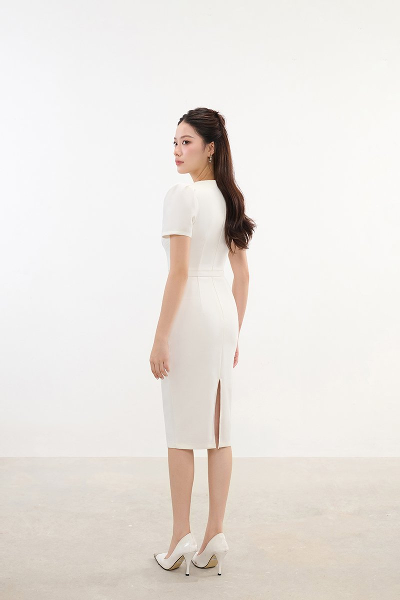 Ellis Peplum Pencil Dress in Iconic White