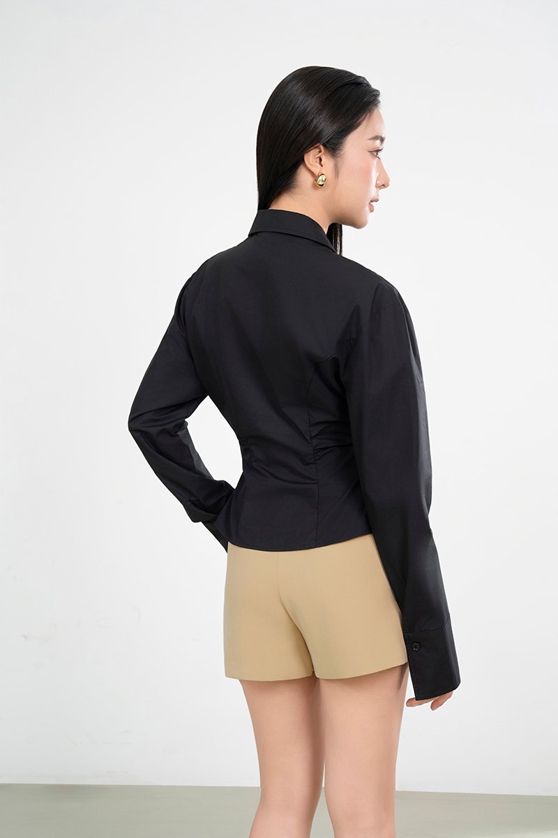 Gaeul Crossover Pleated Shirt in Classic Black