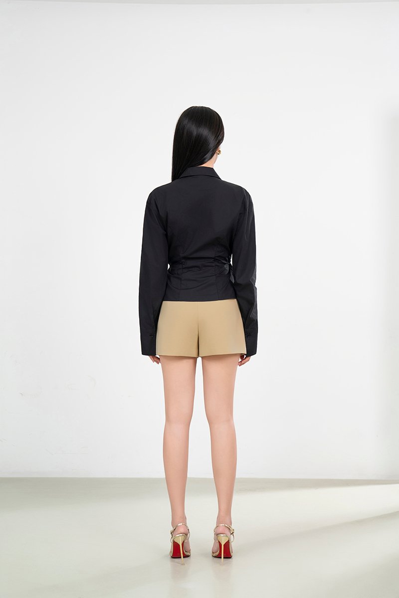 Gaeul Crossover Pleated Shirt in Classic Black