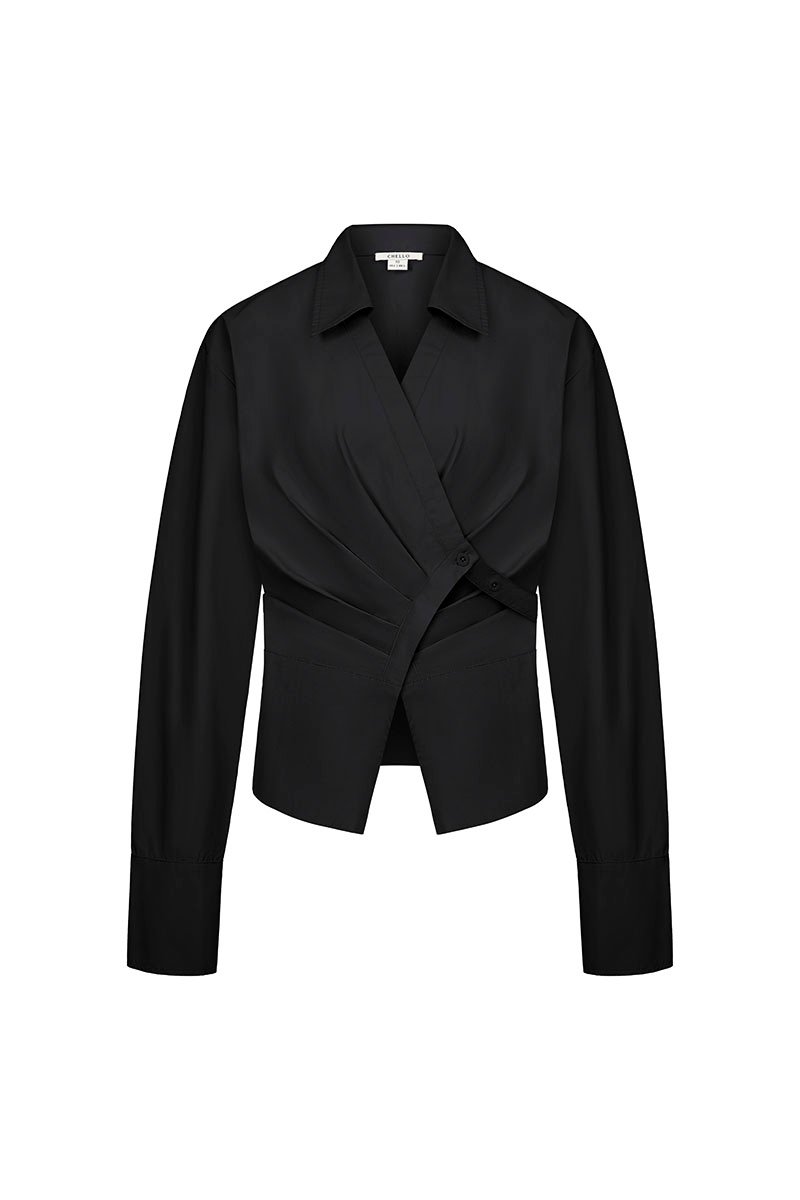 Gaeul Crossover Pleated Shirt in Classic Black