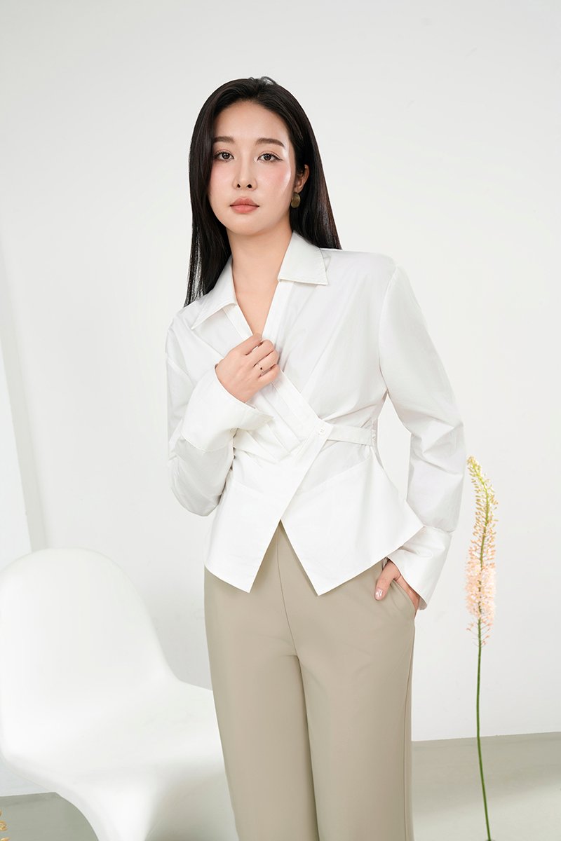Gaeul Crossover Pleated Shirt in Iconic White