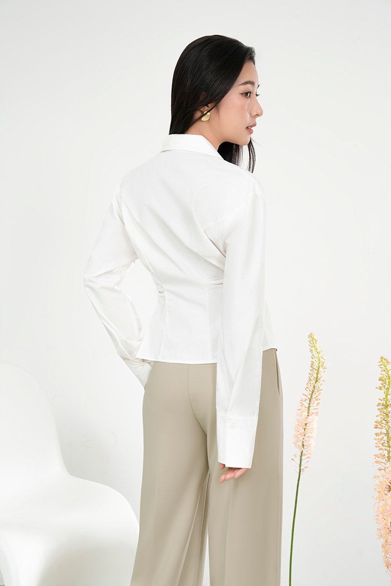 Gaeul Crossover Pleated Shirt in Iconic White
